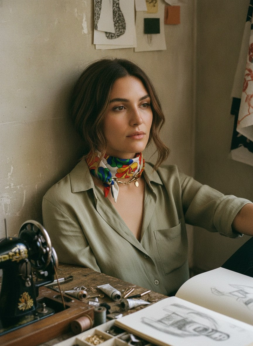[AI-GEN] OOAK Vintage Retro Scarf & Horsebit Necklace