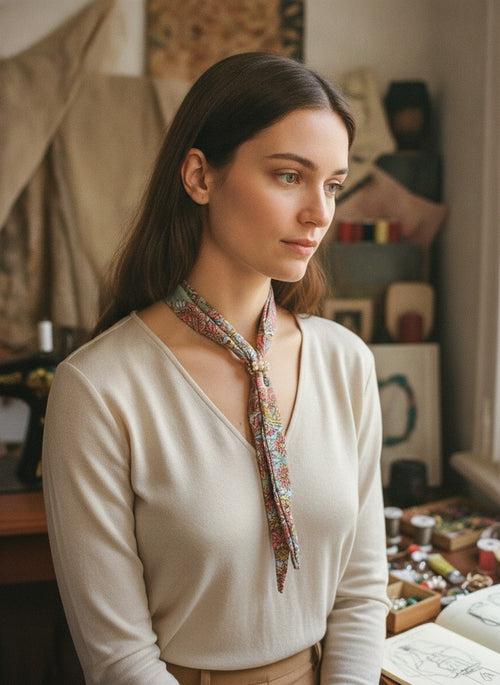 [AI-GEN] OOAK Silk & Pearl Scarf Necklace