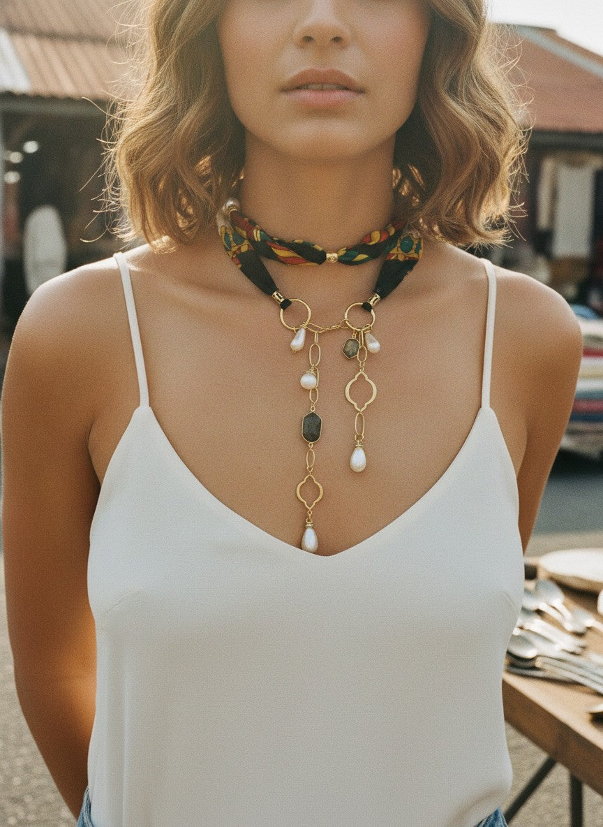 [AI-GEN] OOAK Vintage Printed Scarf Necklace or Belt