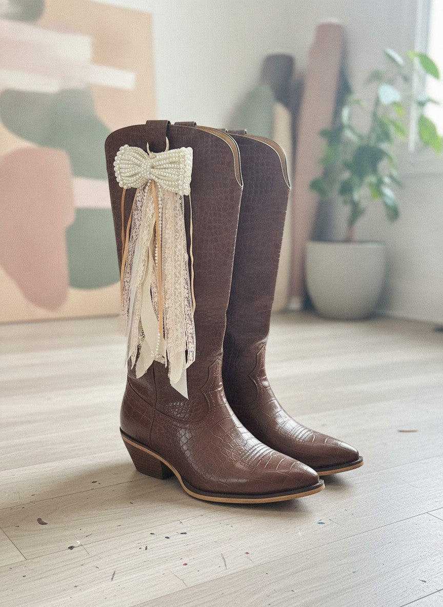 [AI-GEN] OOAK Pearl Bow Boot Charm
