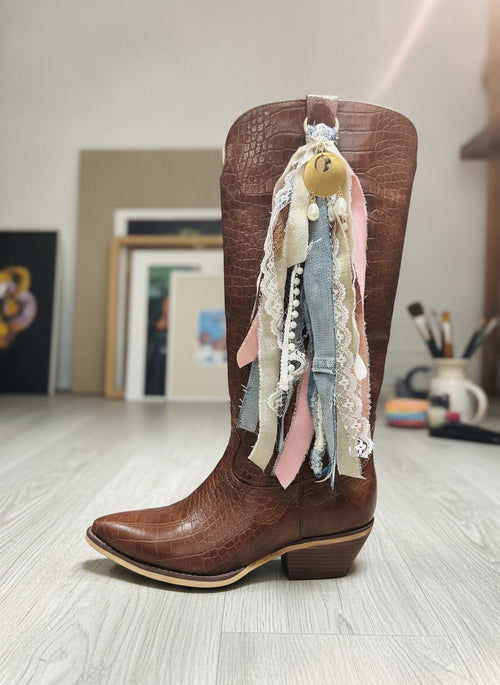 [AI-GEN] OOAK Denim & Pearls Boot/Bag Charm