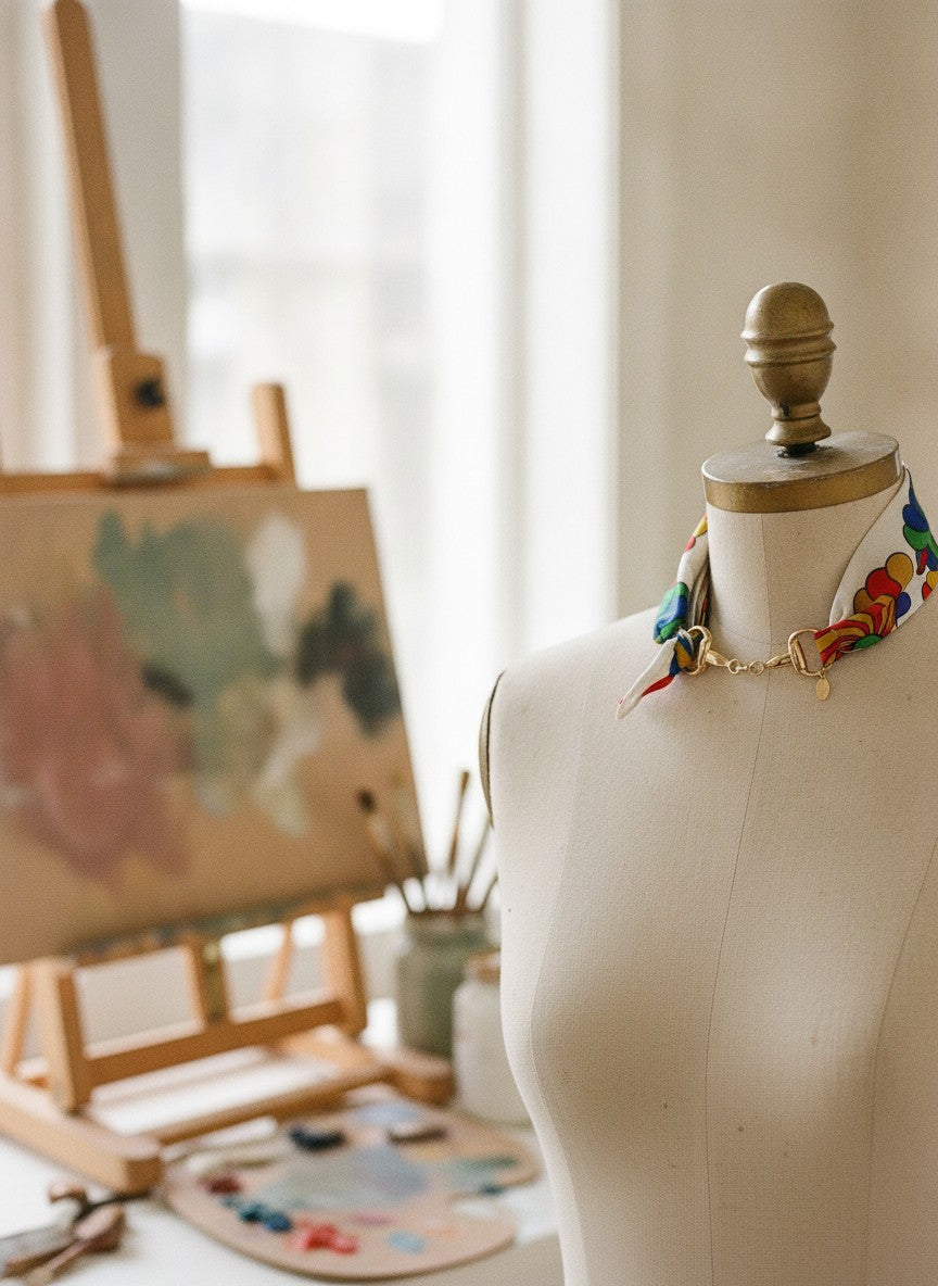 [AI-GEN] OOAK Vintage Retro Scarf & Horsebit Necklace