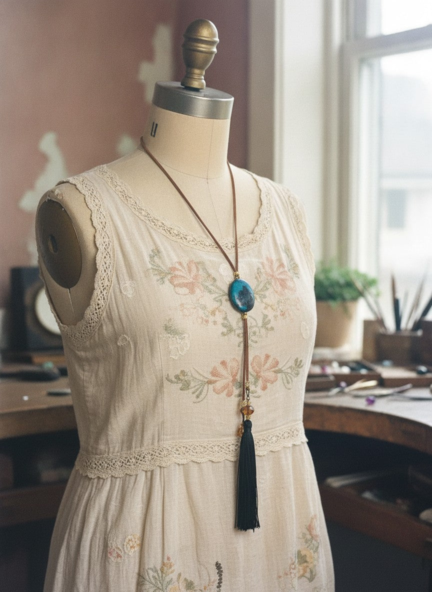 [AI-GEN] Handmade Stone & Fringe Bolero
