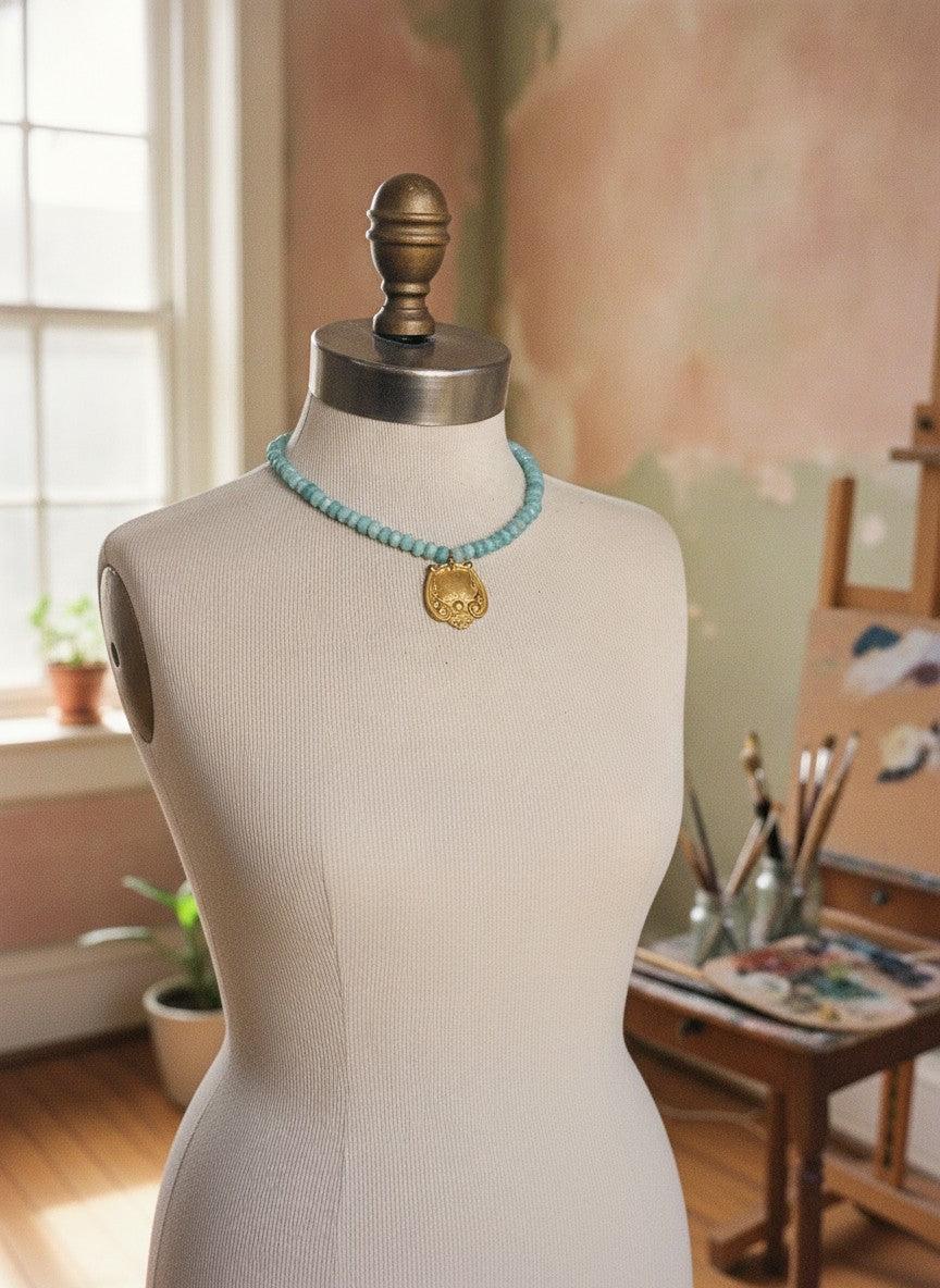 [AI-GEN] OOAK Vintage Pendant & Semi Precious Stone
