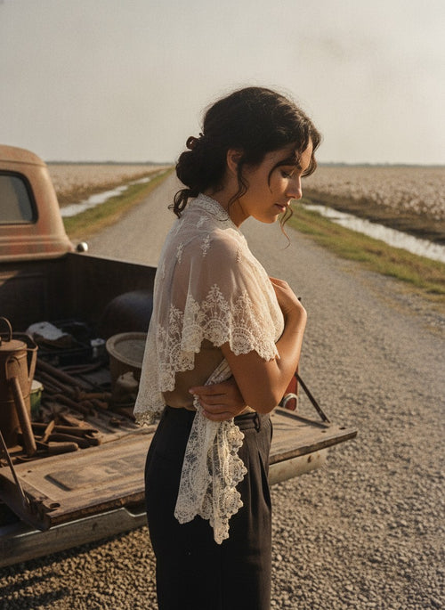 [AI-GEN] Vintage Crochet Lace Scarf or Waist Tie