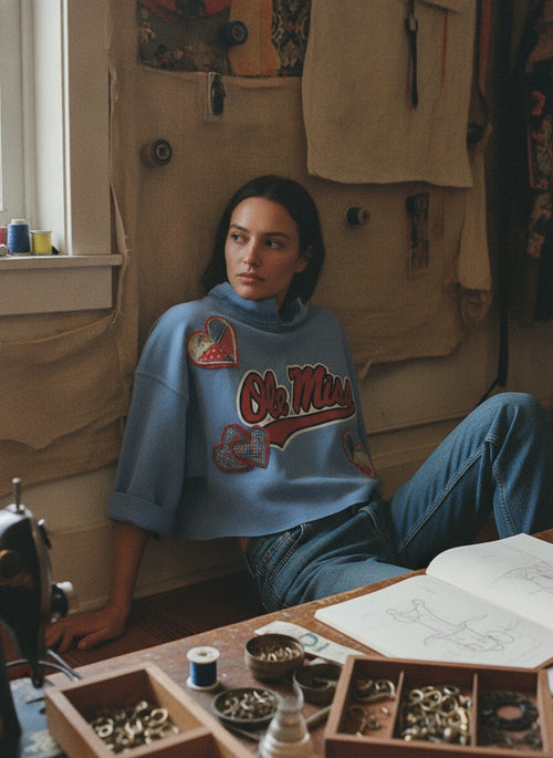 [AI-GEN] OOAK Ole Miss Love Patchwork Sweatshirt