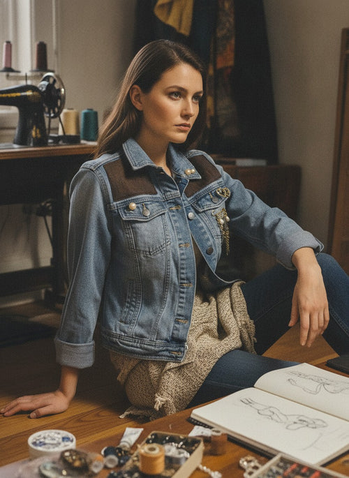 [AI-GEN] OOAK YSL Scarf Denim Jacket
