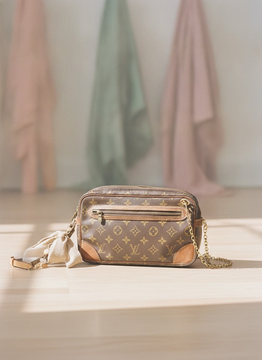[AI-GEN] OOAK Vintage 1987 Louis Vuitton Clutch w/ Bow Charm