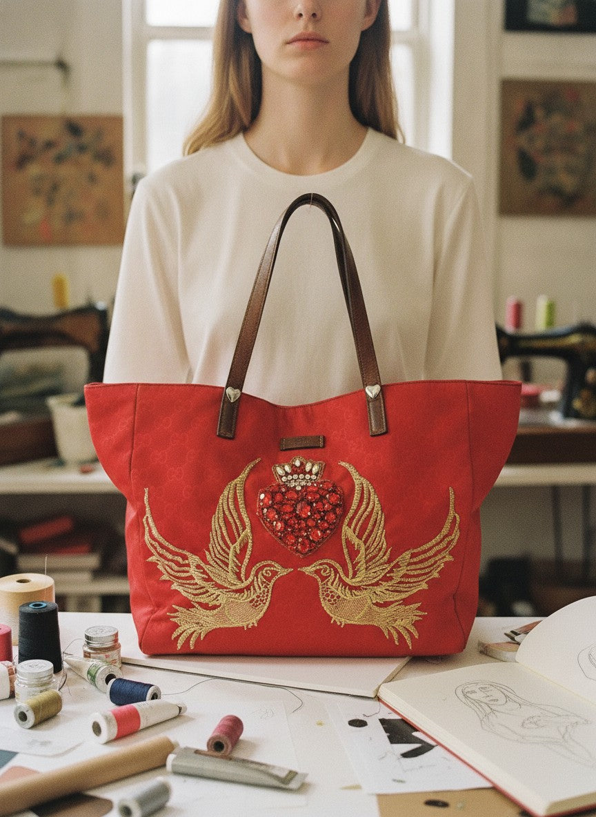 [AI-GEN] OOAK Bird Song Vintage Gucci Nylon Satchel