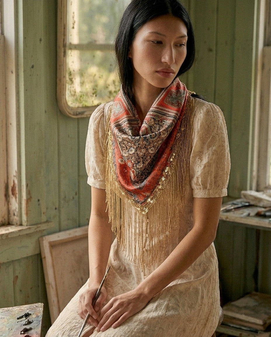 [AI-GEN] Handmade Paisley Fringe Scarf