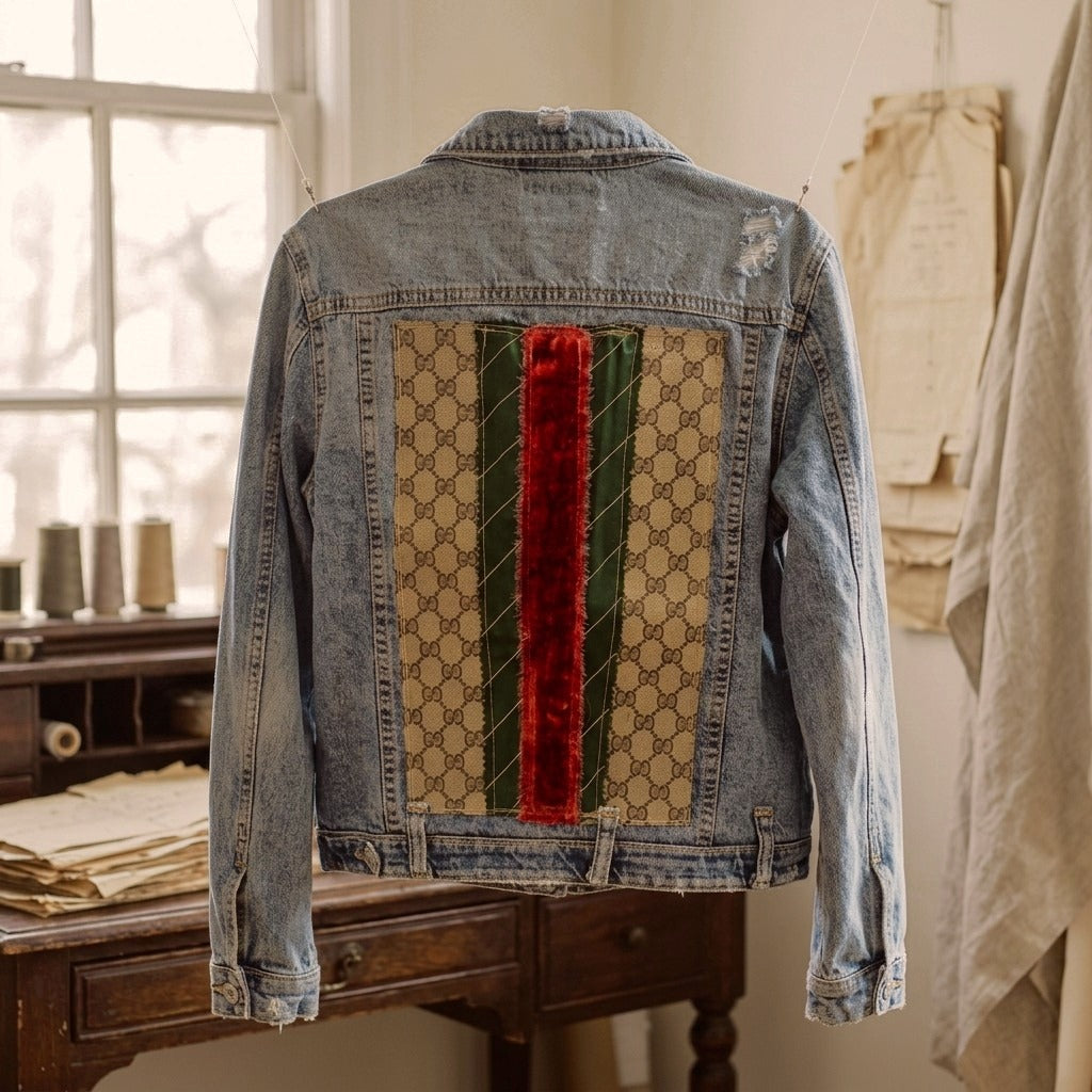[AI-GEN] OOAK The Silk & Story Reworked Denim Jacket