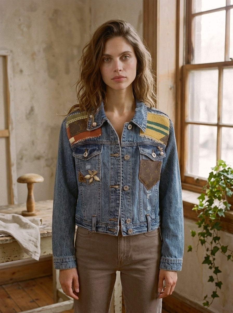 [AI-GEN] OOAK “Desert Muse” Cropped Denim Art Jacket