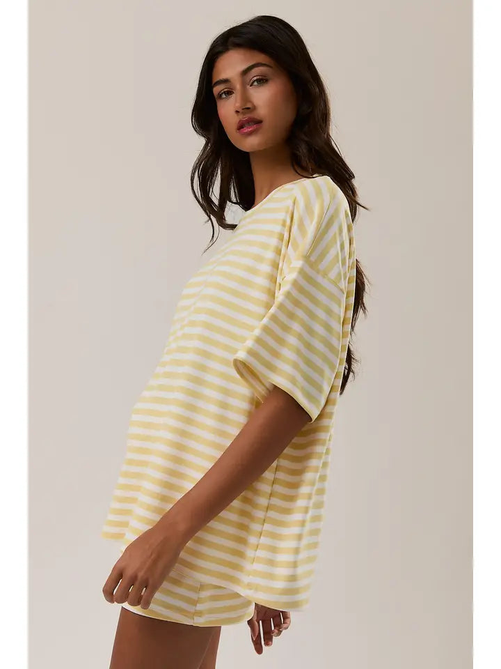 Short Sleeve Round Neck Oversized Stripe T-Shirt