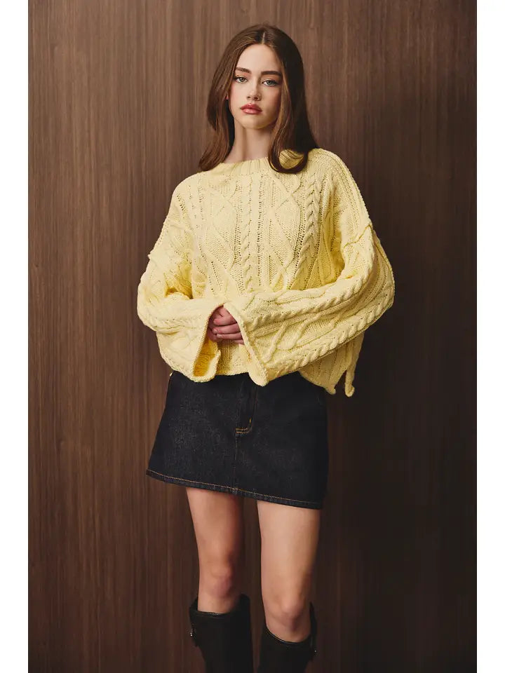 Oversized Cropped Cable Knit Sweater