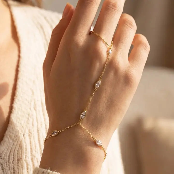 Cz Marquise Hand Chain Bracelet