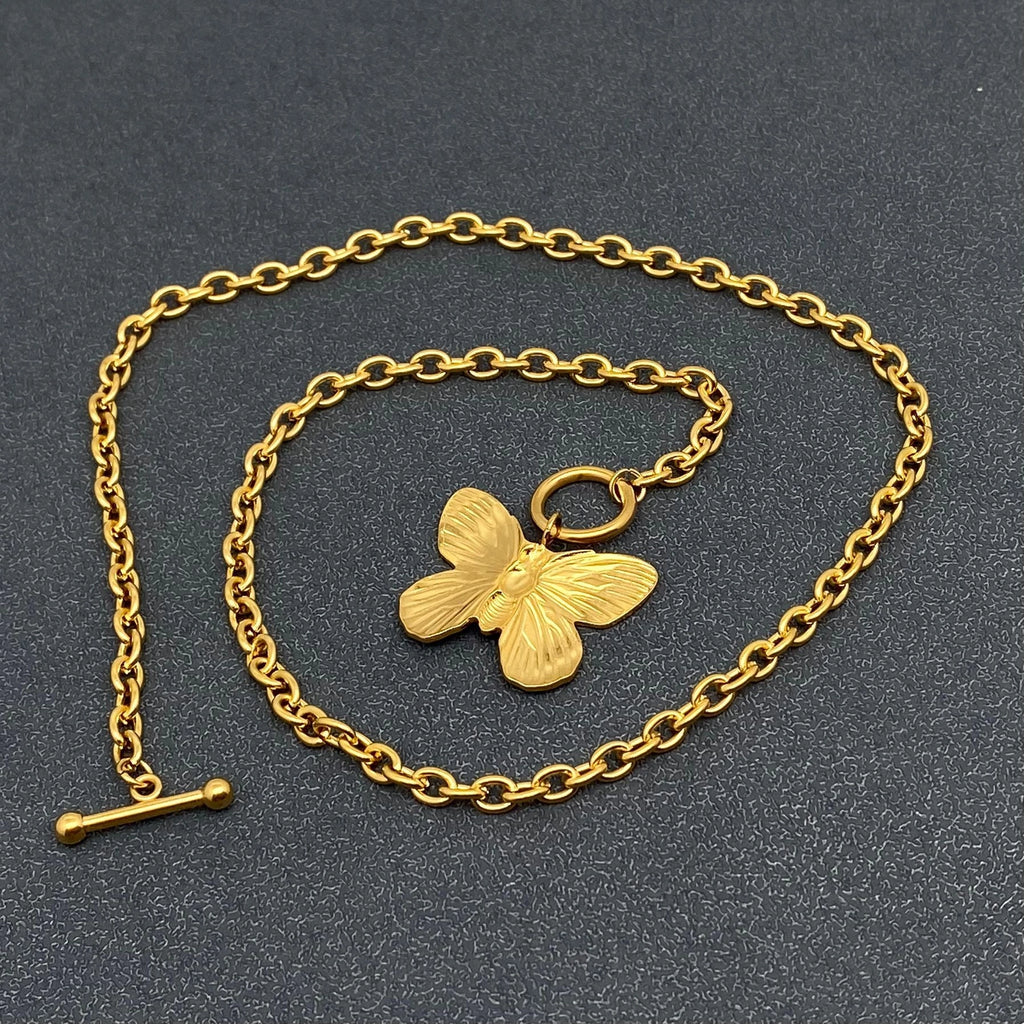 Butterfly Charm 18K Gold Plated Steel Ot Buckle Necklace
