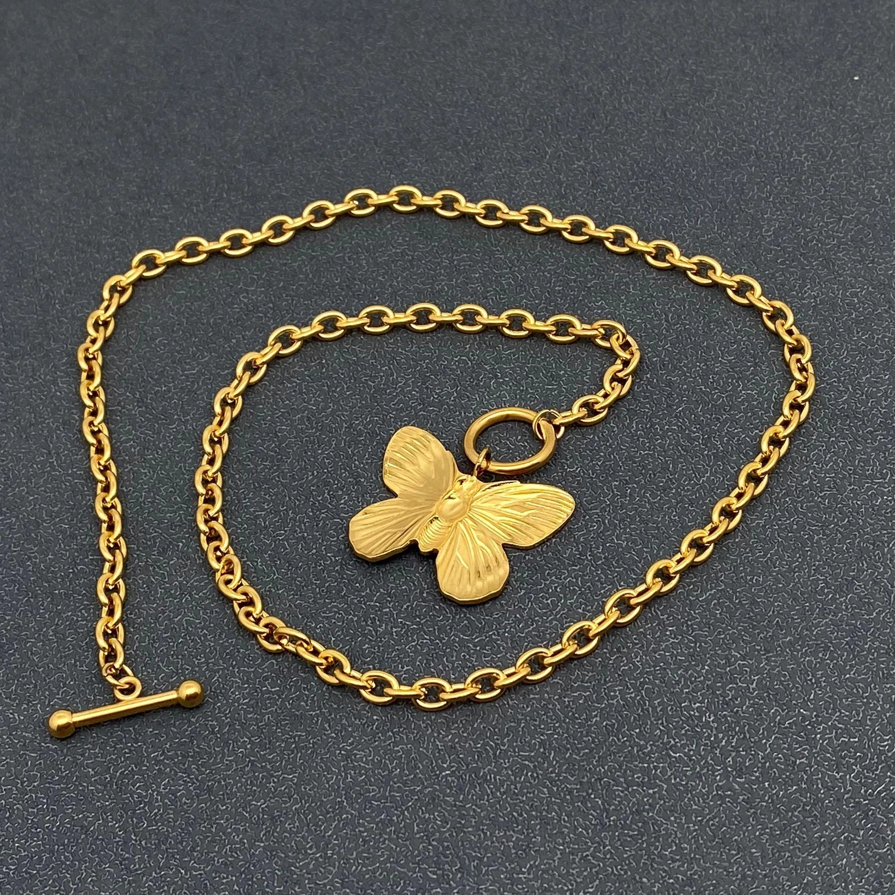Butterfly Charm 18K Gold Plated Steel Ot Buckle Necklace