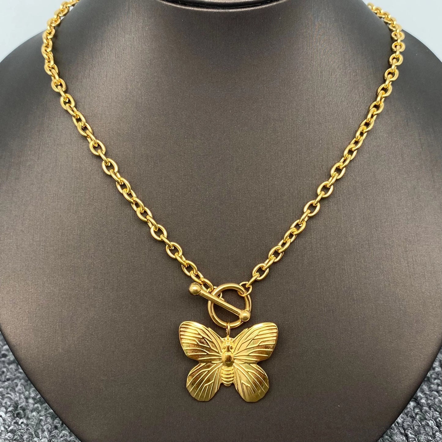Butterfly Charm 18K Gold Plated Steel Ot Buckle Necklace