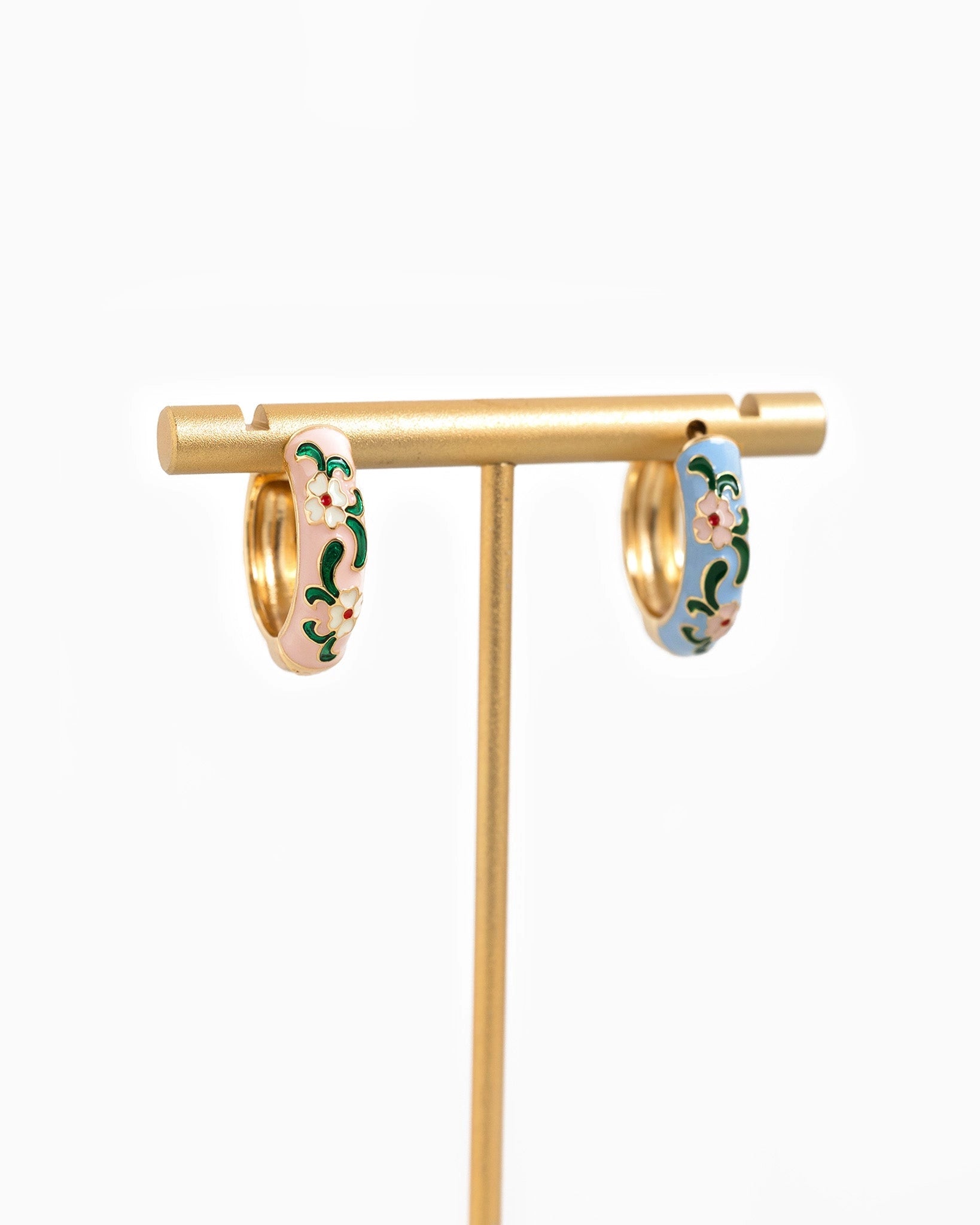 Vintage Colorful Floral Huggie Hoop Earring