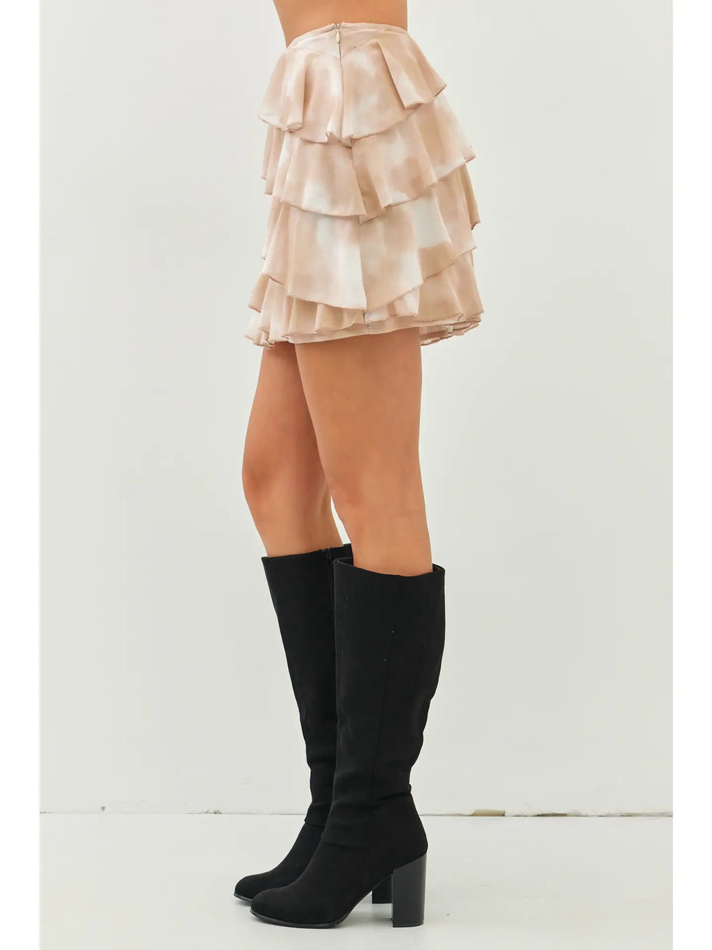 Tie Dye Stretchy Mesh Ruffled Mini Skirt