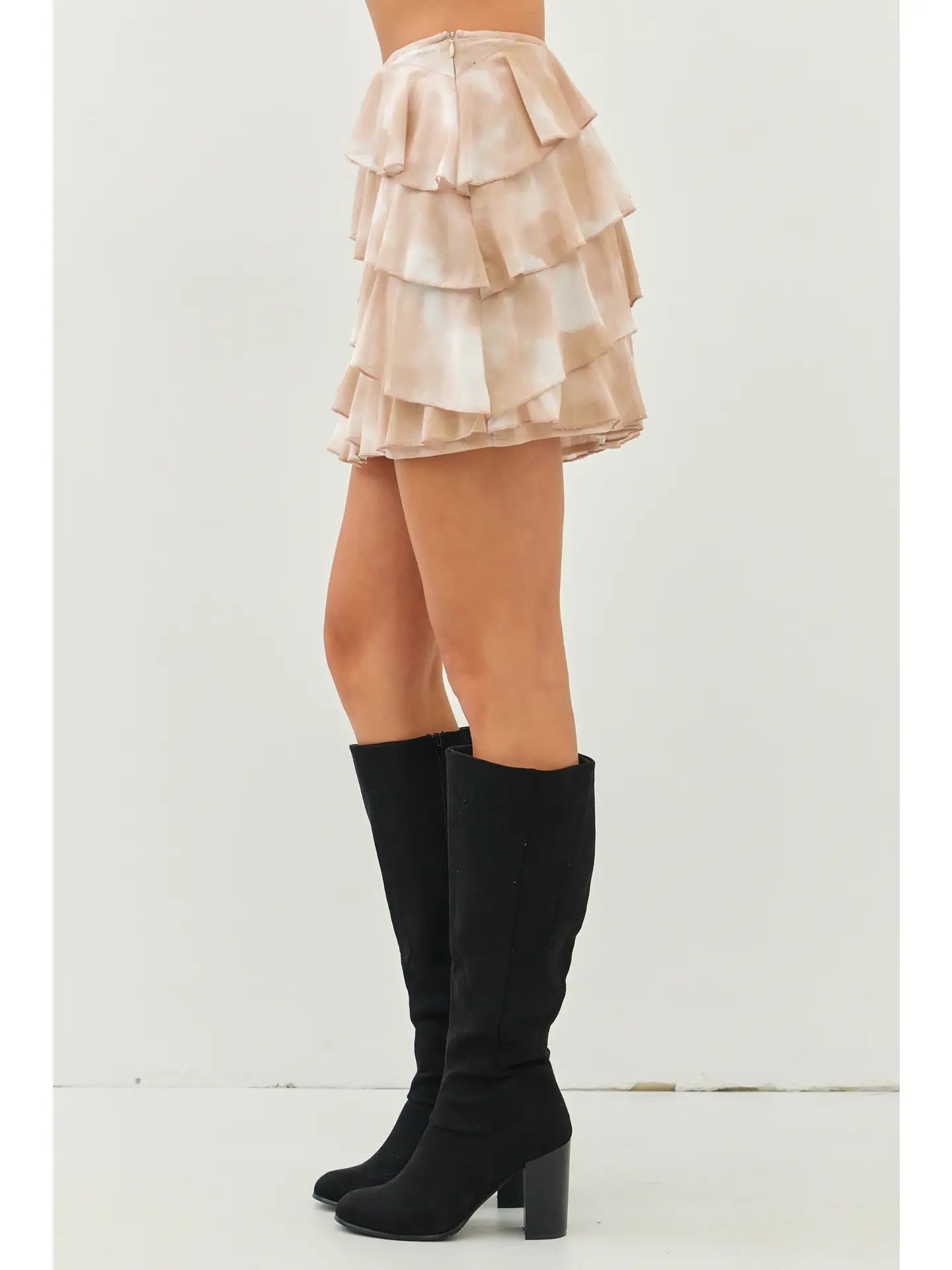Tie Dye Stretchy Mesh Ruffled Mini Skirt