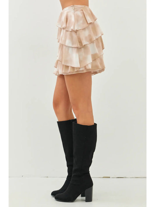 Tie Dye Stretchy Mesh Ruffled Mini Skirt