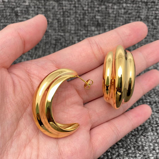 18K Gold Plated Stainless Steel C Shaped Post Earrings