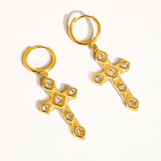 Miriam 18K Cz Cross Earring