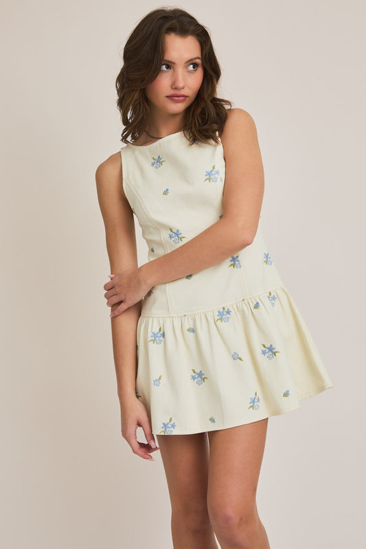 Embroidered Sleeveless Shift Dress