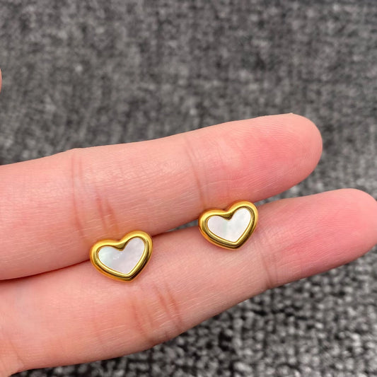 Shell Heart 18K Gold Plated Stainless Steel Ear Studs