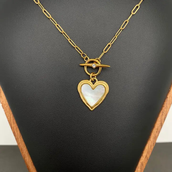 Shell Heart Charm 18K Gold Plated S.Steel Necklace