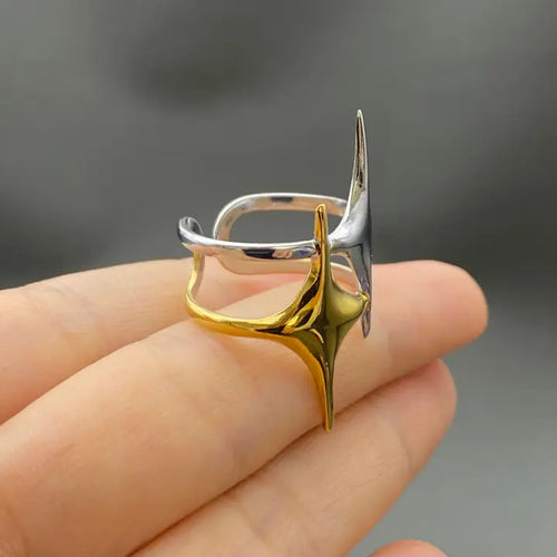 Two Tone Double Star 18K Gold Plated S.Steel Ring