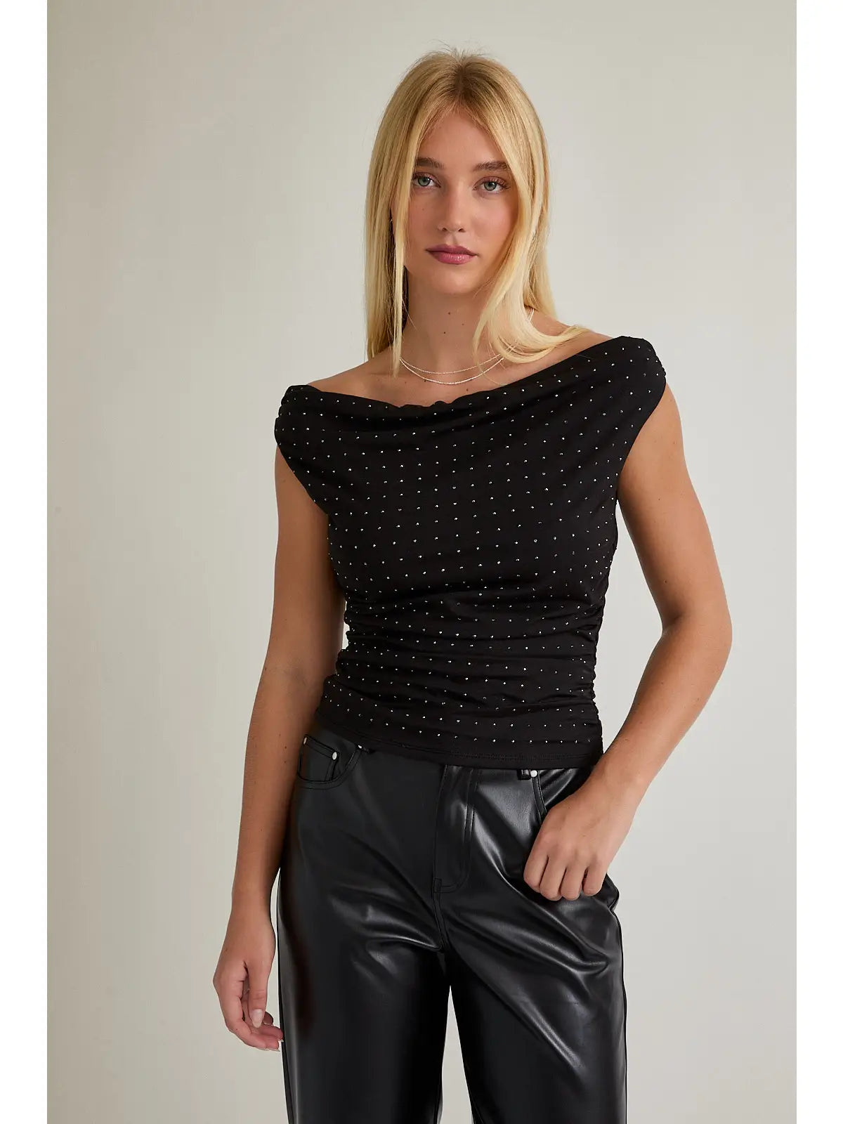 Le Lis Off the Shoulder Top with Rhinestones