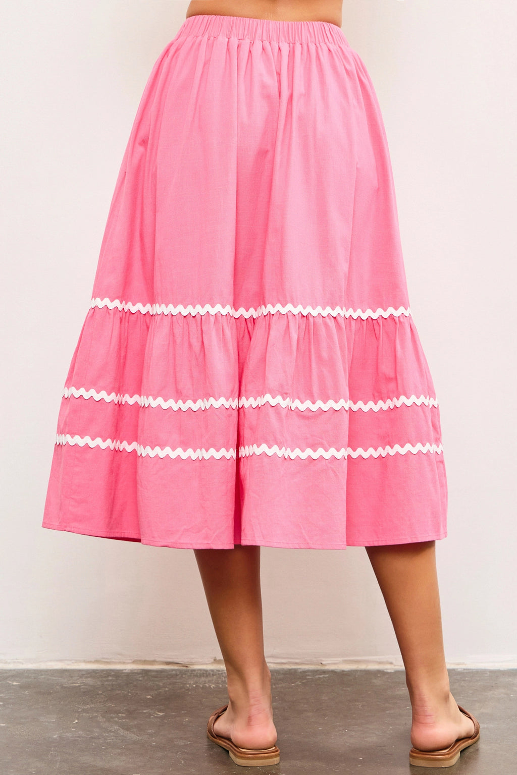 Elastic Waistband Scallop Trim Detail Shirred Skirt