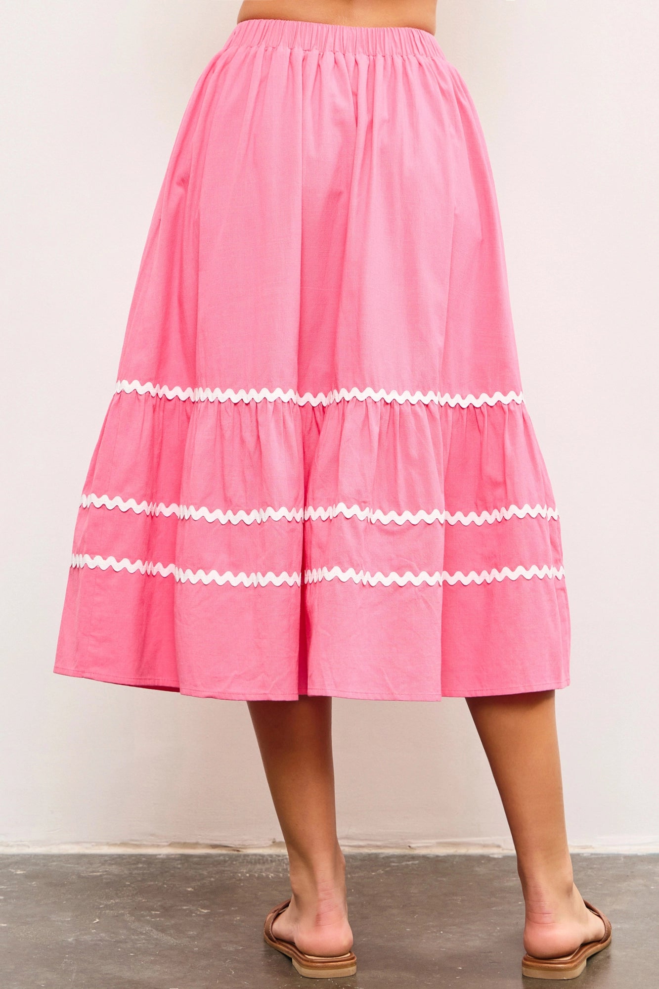 Elastic Waistband Scallop Trim Detail Shirred Skirt