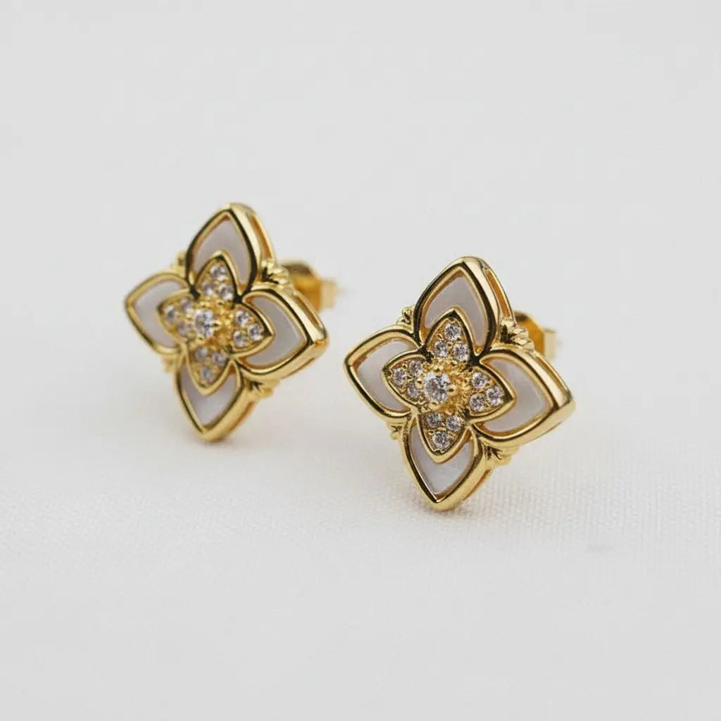 Clover Shell Zircon Stud Earrings