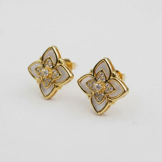 Clover Shell Zircon Stud Earrings
