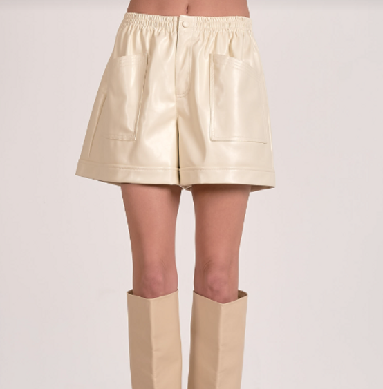 Elan Leather Elastic Waistband Shorts