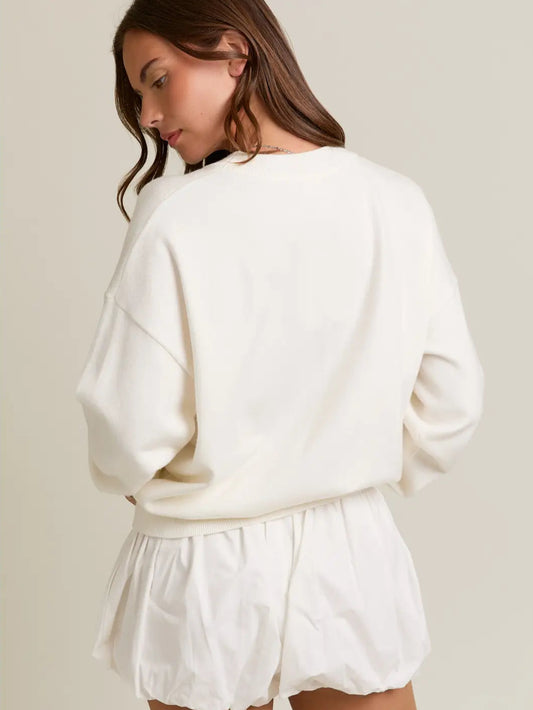 Long Sleeve Crew Neck Puppy Graphic Sweater