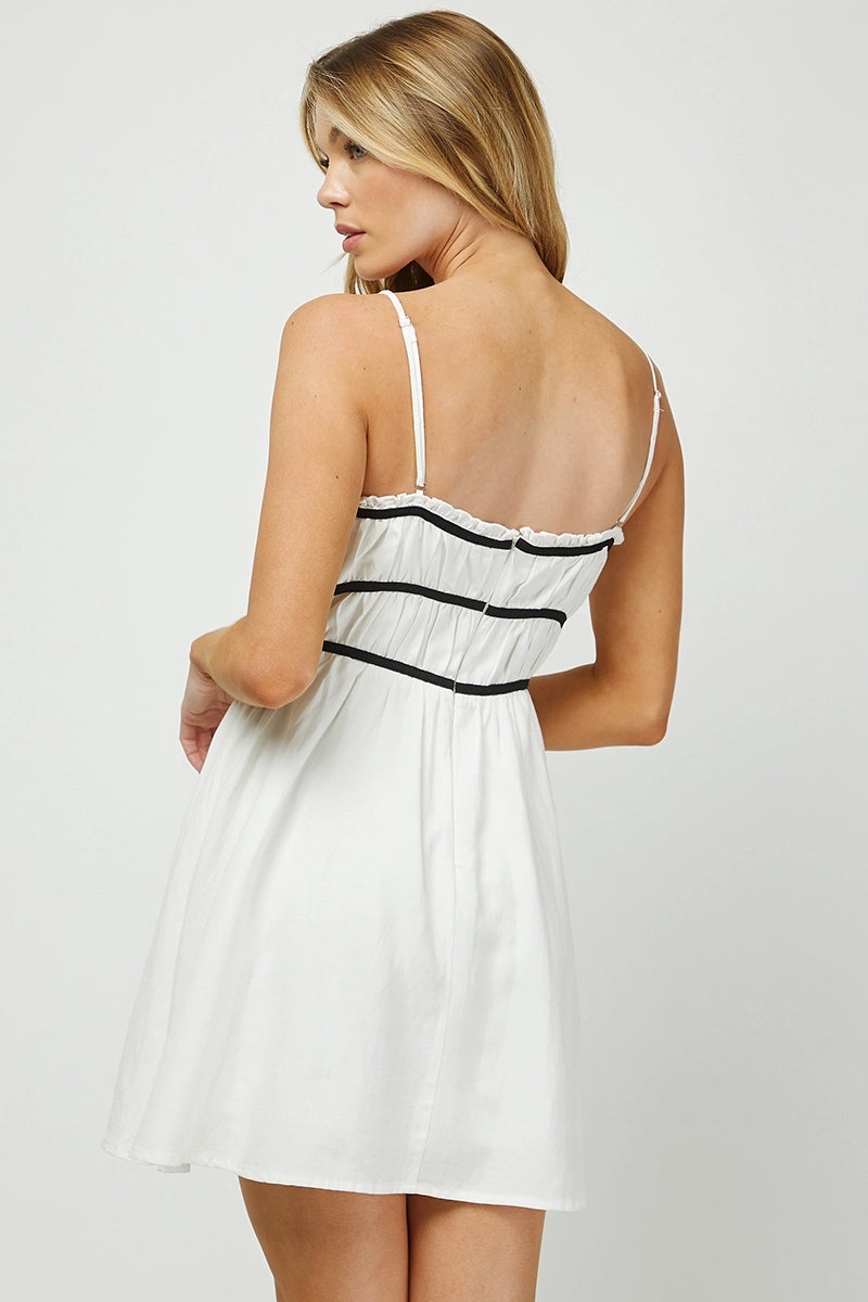 Smocked Mini Dress with Contrast Binding