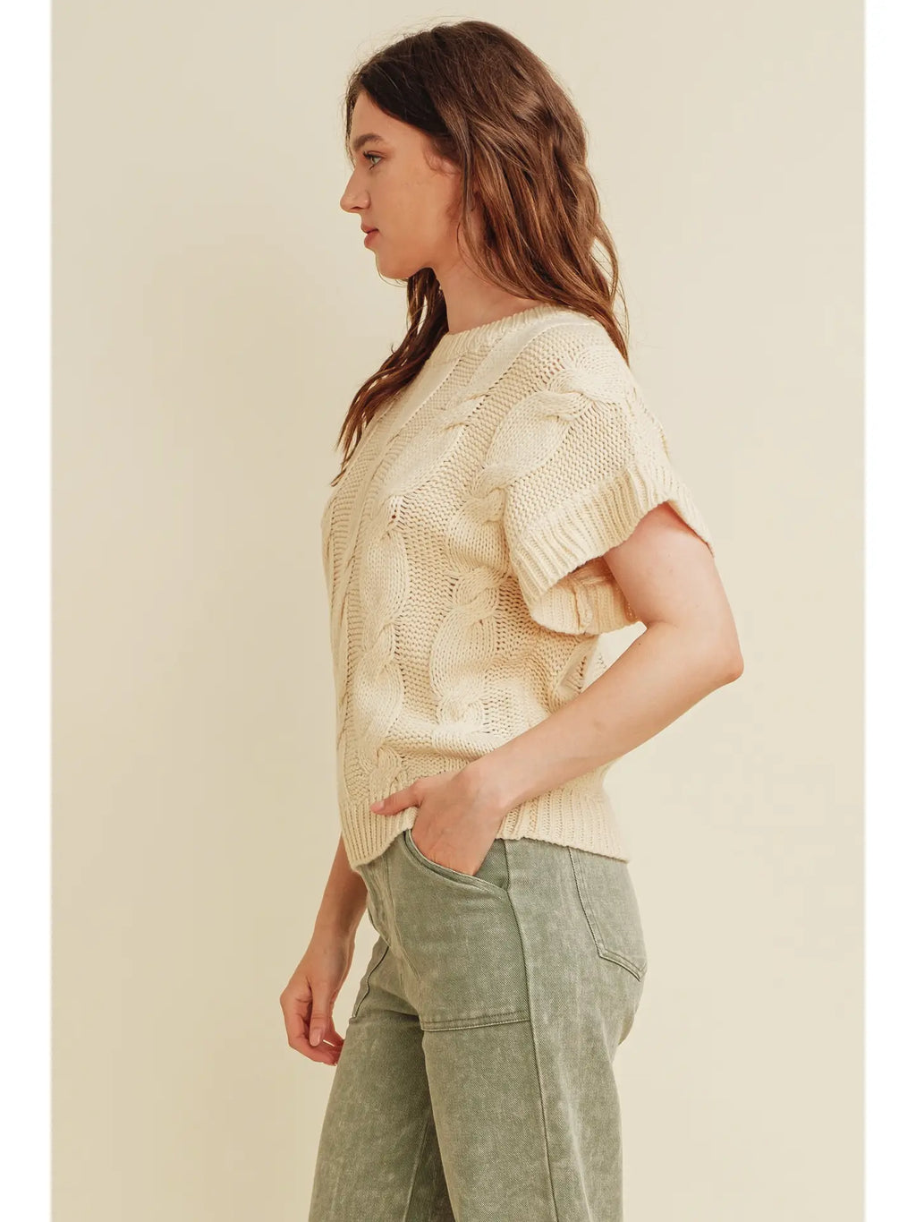 CABLE KNOT SHORT SLEEVE SWEATER