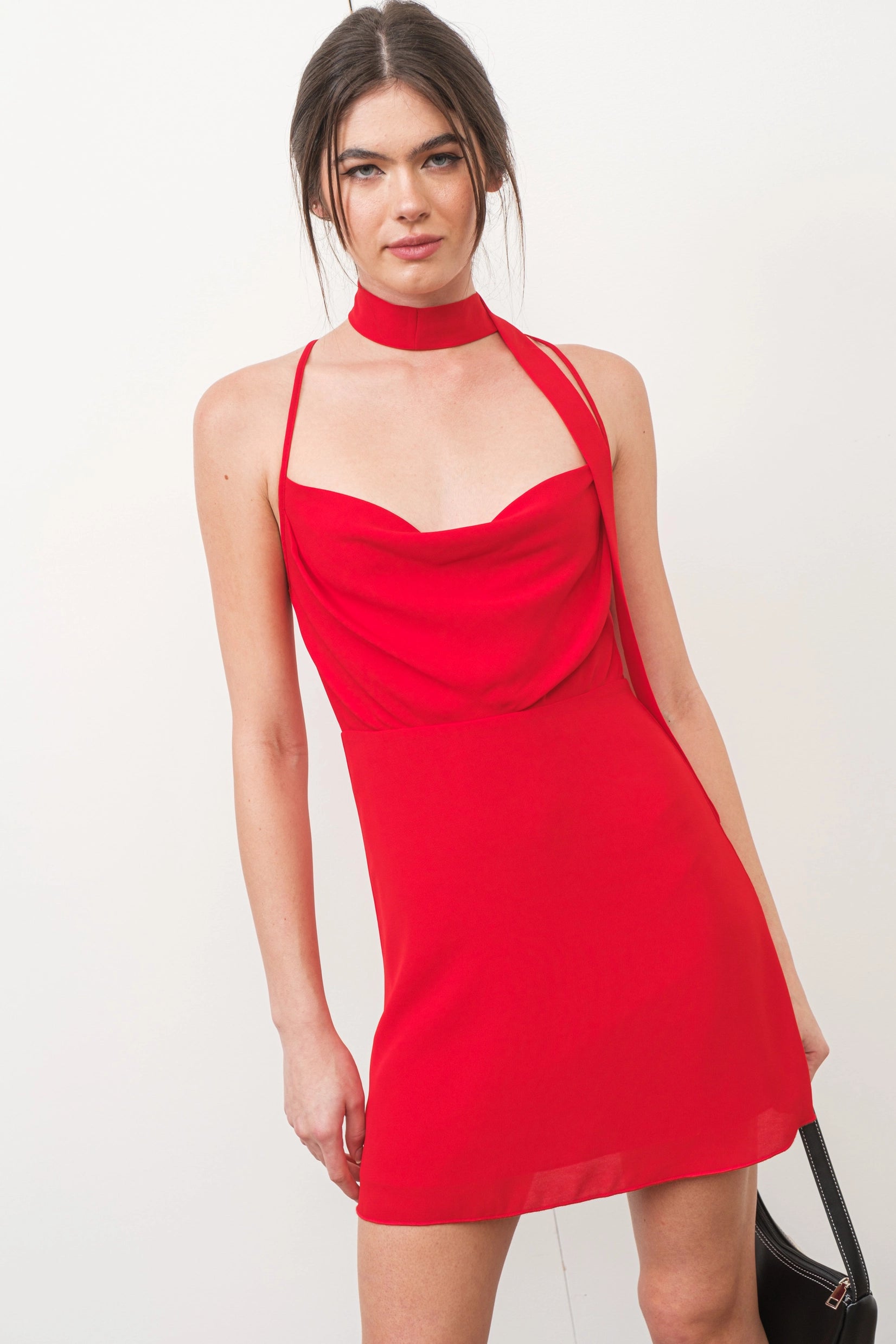 Open Back Mini Dress with Skinny Scarf