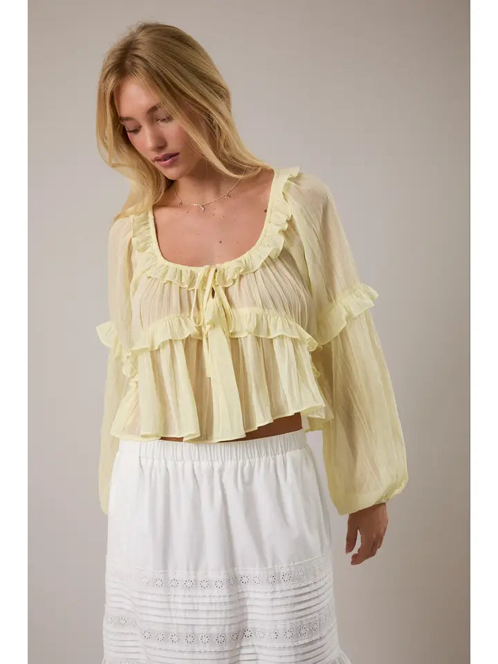 Scoop Neck Ruffle Detail Blouse