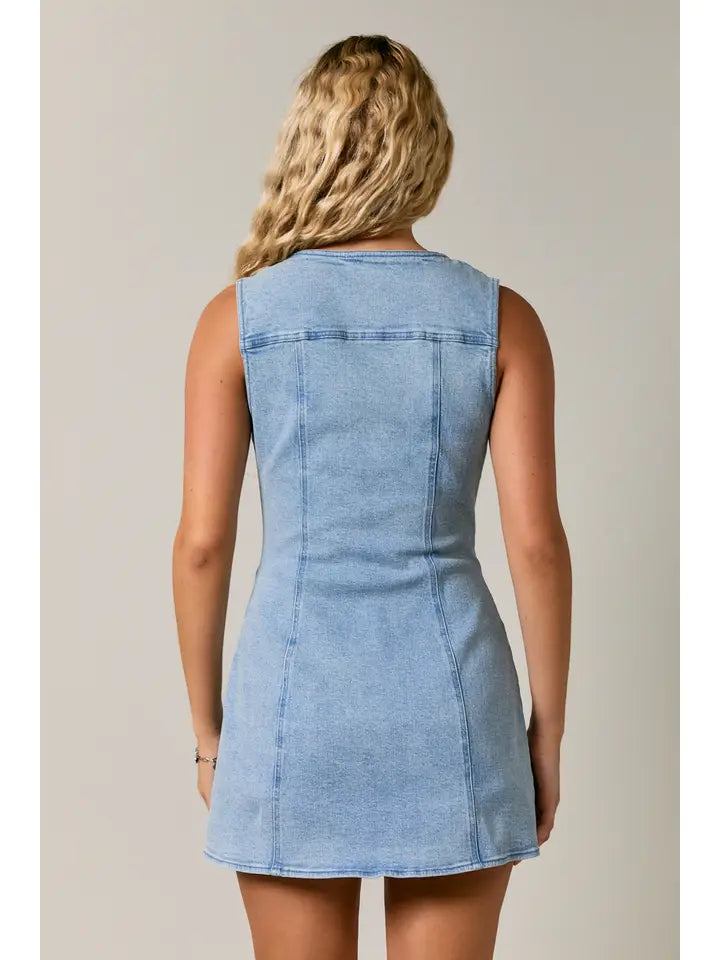 Sweetheart Neck Sleeveless Skort Denim Romper