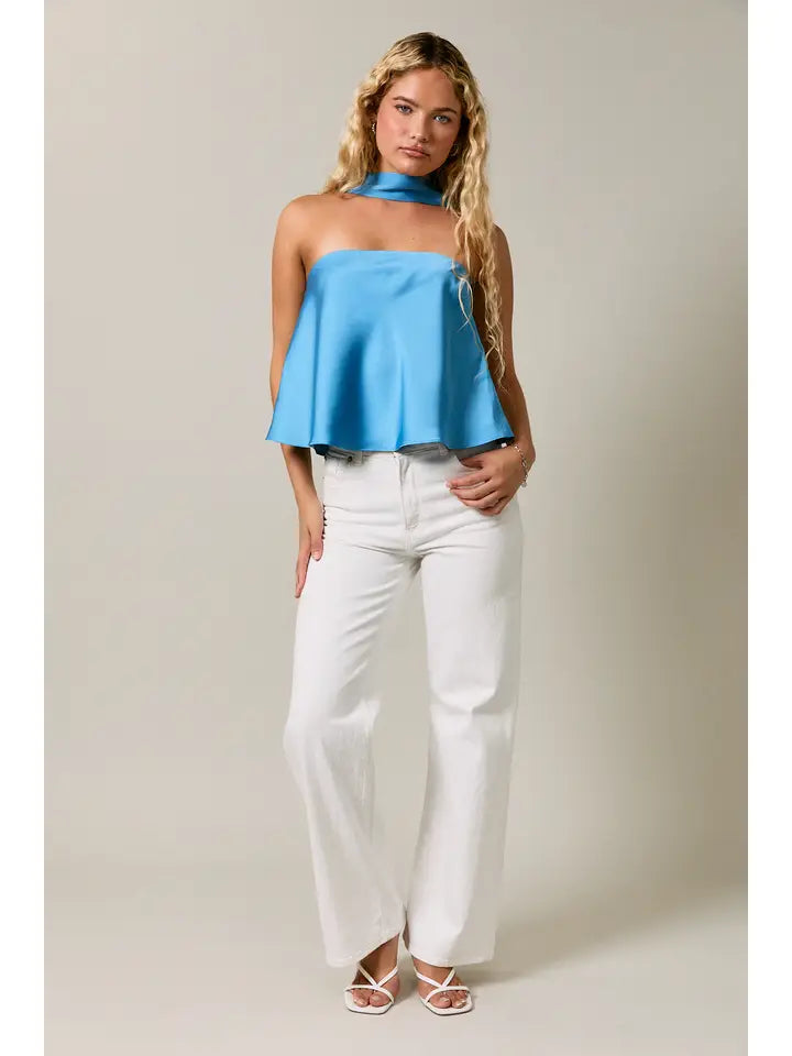 Strapless Scarf Detail Bias Satin Top