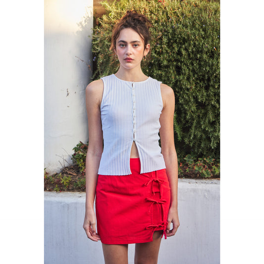 Ribbed Knit Button-Down Sleeveless Top