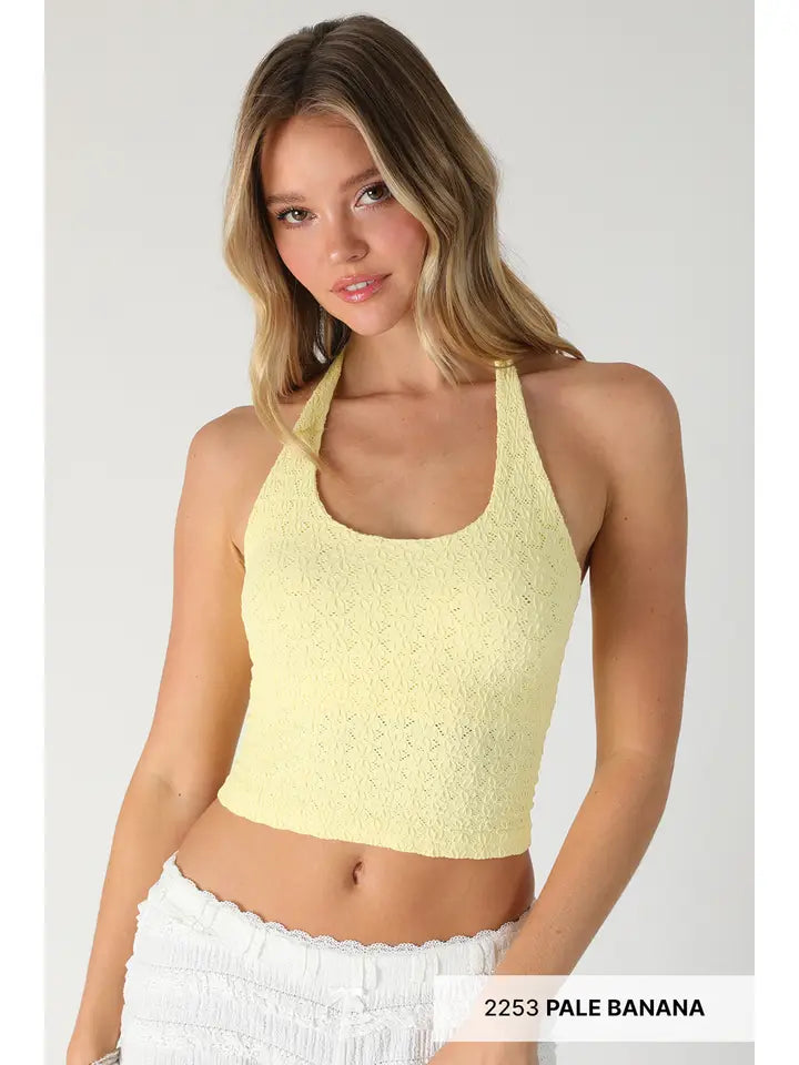 NikiBiki Floral Lace Halter Crop Top