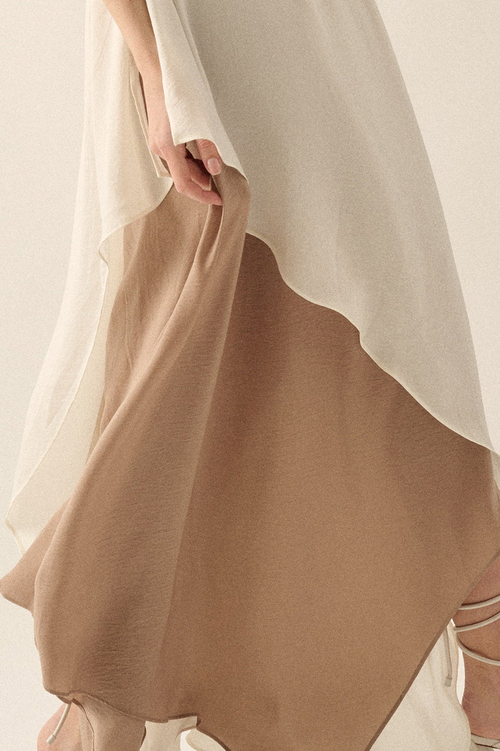 Color Block Satin Plunge-Front Wrap Tulip Maxi Dress