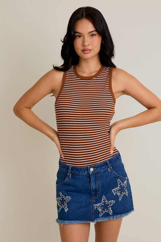 Round Neck Sleeveless Stripe Bodysuit
