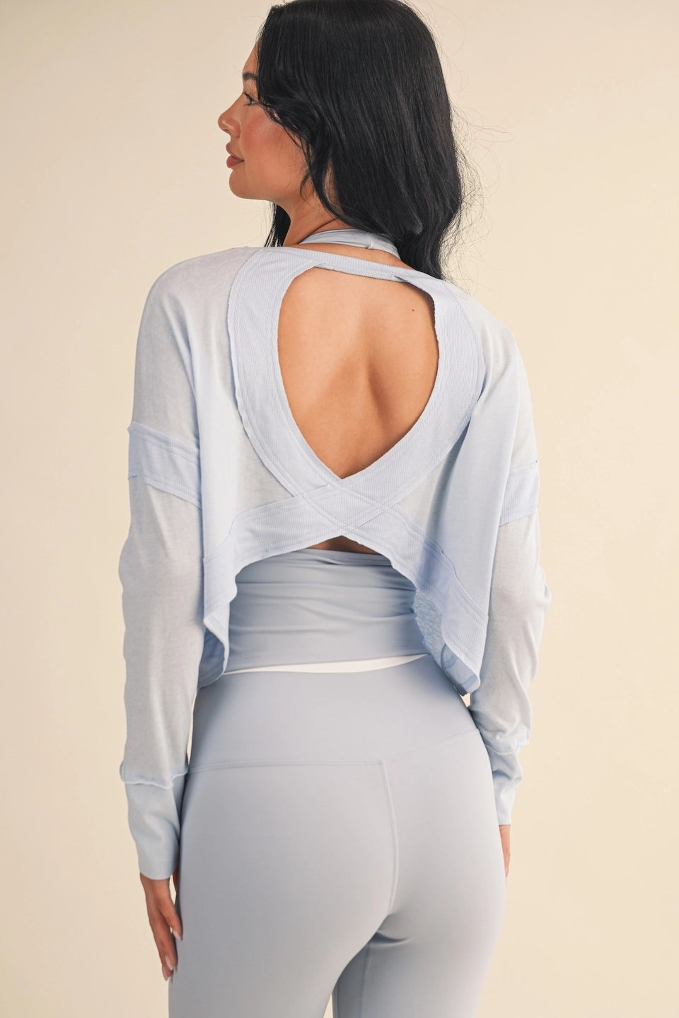 Cotton Slub Cutout Back Long Sleeve Layering Top